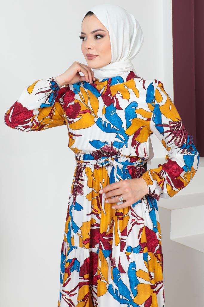 BNG Women Patterned Viscose Hijab Dress Blue - Clermont