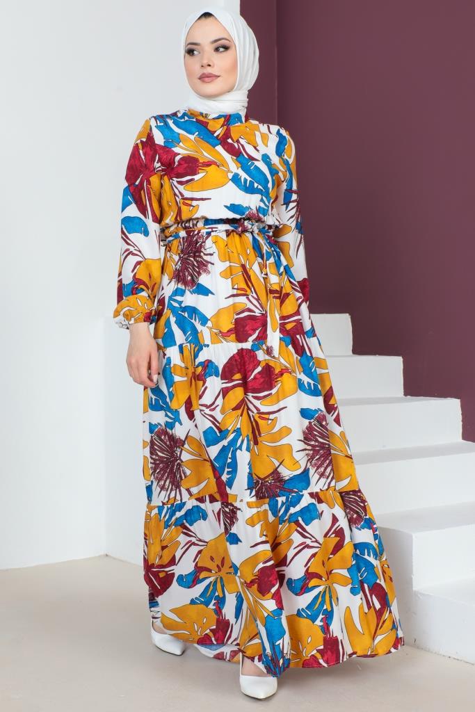 BNG Women Patterned Viscose Hijab Dress Blue - Clermont