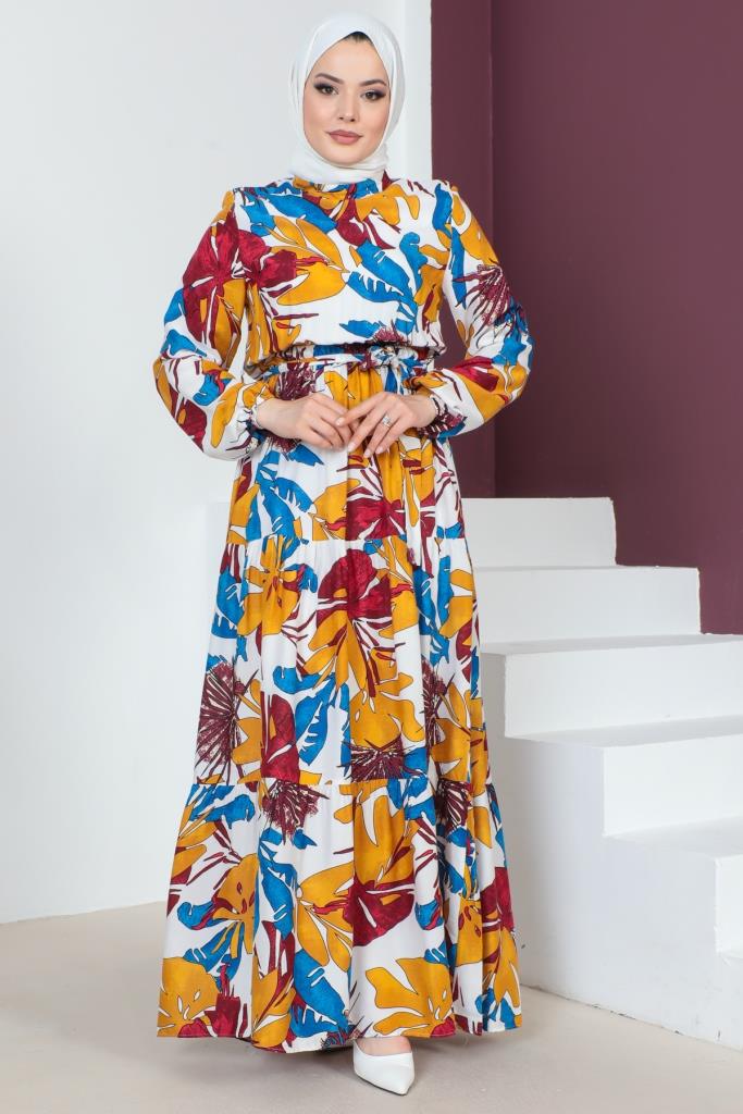 BNG Women Patterned Viscose Hijab Dress Blue - Clermont
