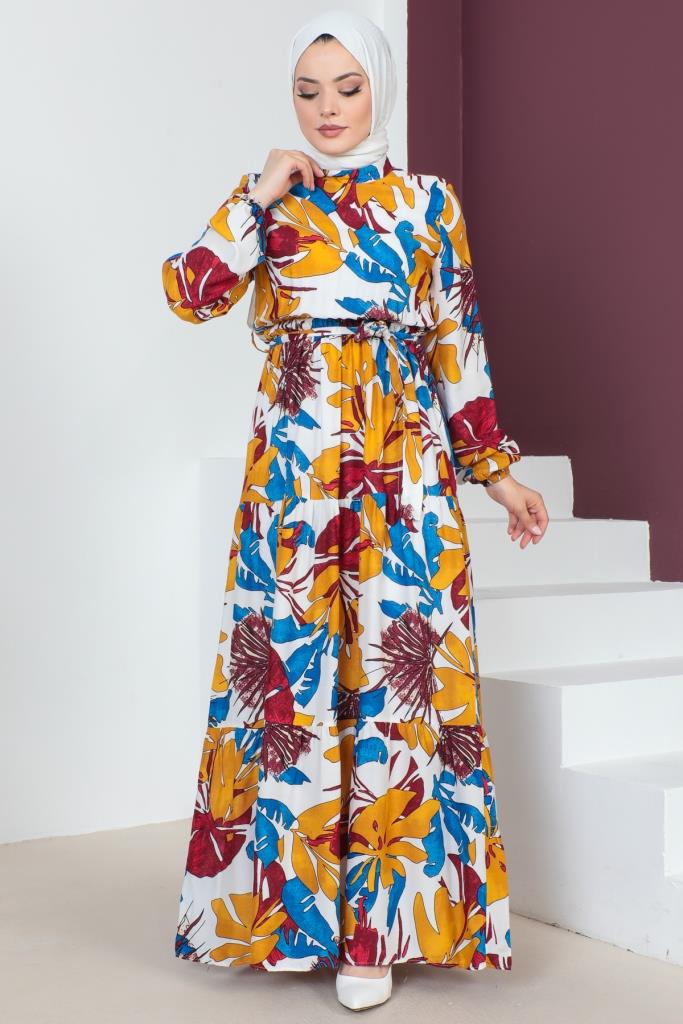 BNG Women Patterned Viscose Hijab Dress Blue - Clermont