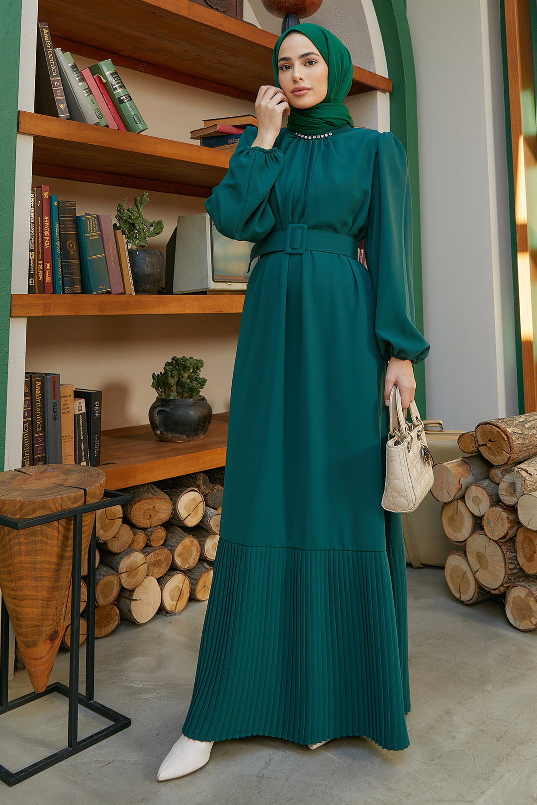 ZRF Women Hem Skirt Pleated Dress - Emerald - Scafati