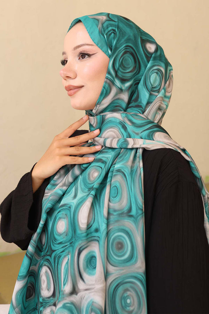 BNG Women Patterned Scarf Emerald Green İpk112 - Istog