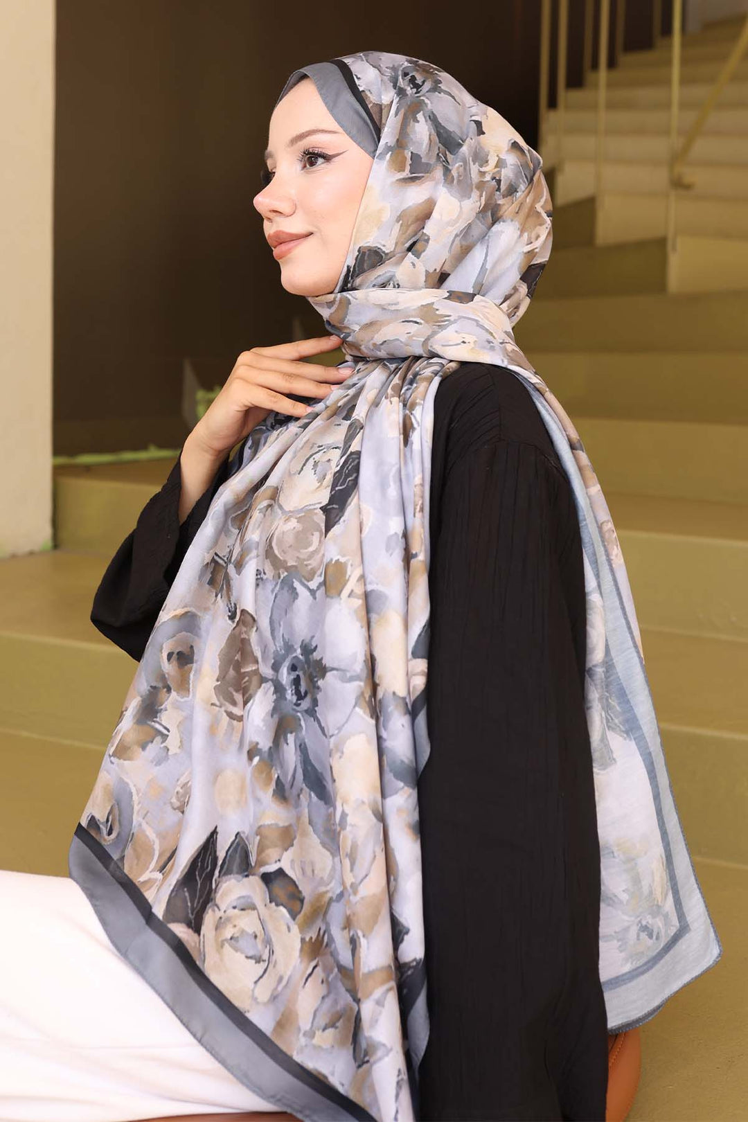 BNG Women Patterned Scarf Anthracite İpk113 - Saint-Jérôme