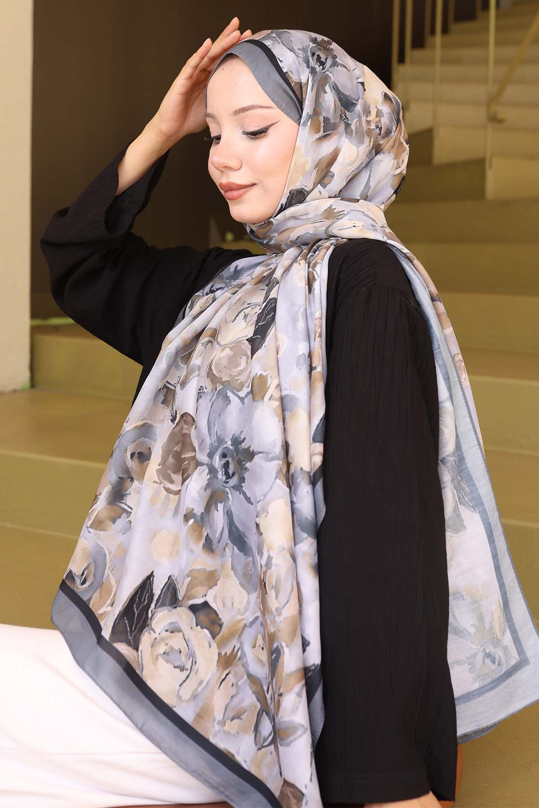 BNG Women Patterned Scarf Anthracite İpk113 - Saint-Jérôme