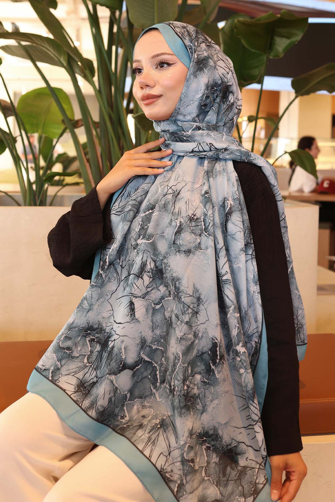 BNG Women Patterned Scarf Turquoise İpk114 - Deltona