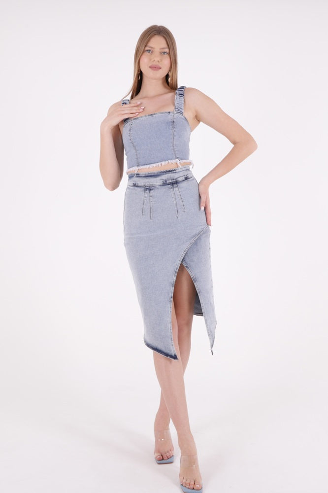 XLJ Asymmetric Medium Denim Skirt with Front Darts and Side Slit Mixed - Savigny-sur-Orge
