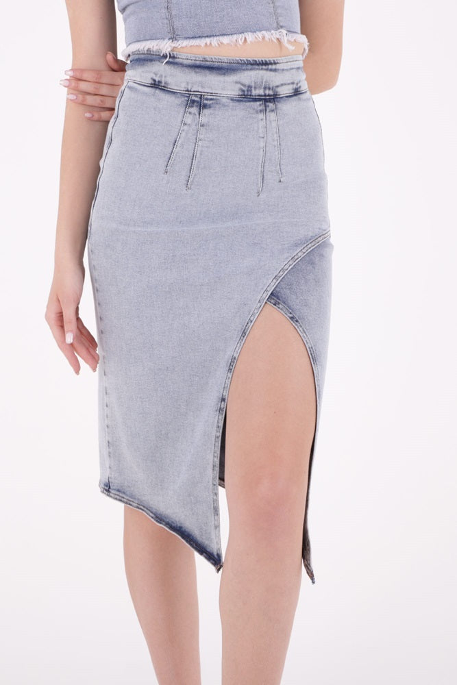 XLJ Asymmetric Medium Denim Skirt with Front Darts and Side Slit Mixed - Savigny-sur-Orge