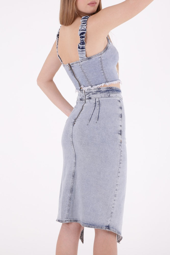 XLJ Asymmetric Medium Denim Skirt with Front Darts and Side Slit Mixed - Savigny-sur-Orge