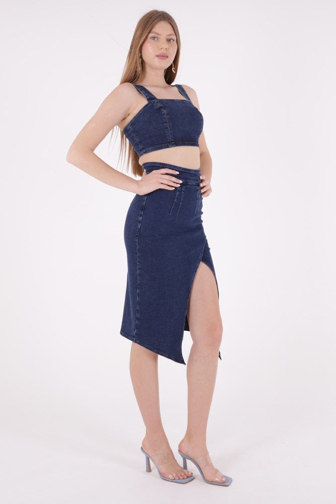 XLJ Asymmetric Medium Denim Skirt with Front Darts and Side Slit Mixed - Bilbao