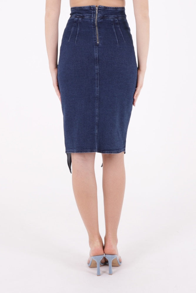 XLJ Asymmetric Medium Denim Skirt with Front Darts and Side Slit Mixed - Bilbao