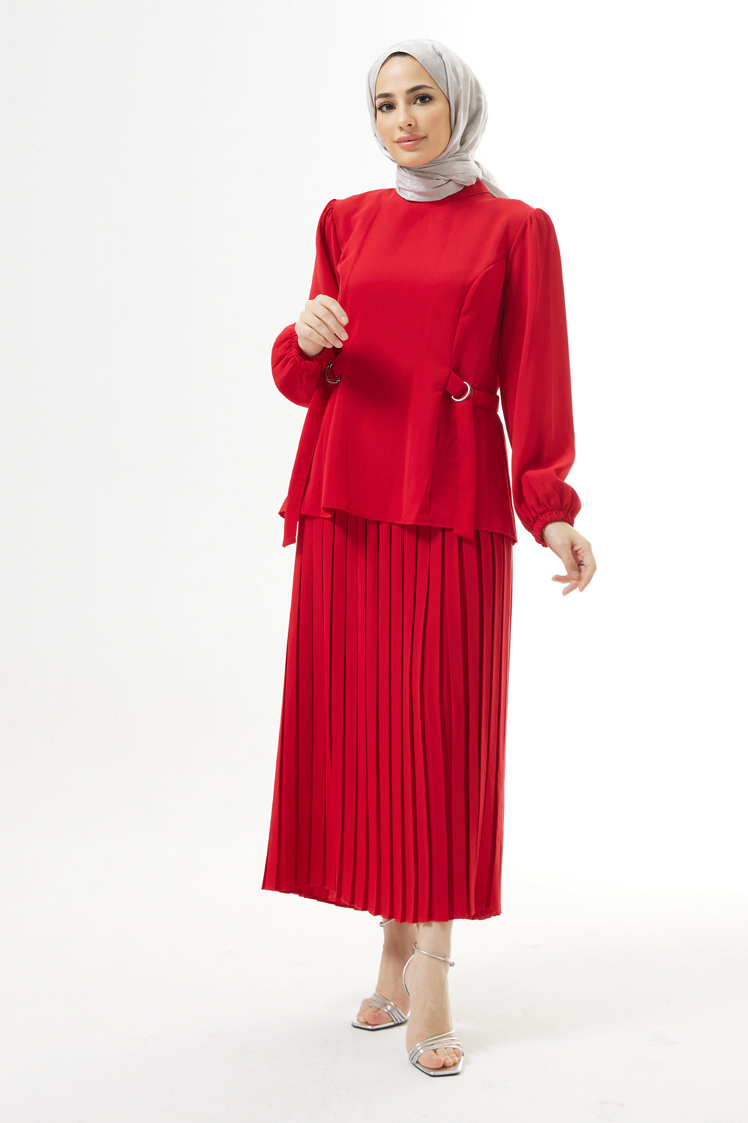 ZRF Women Pleated Skirt Suit - Red - Paris