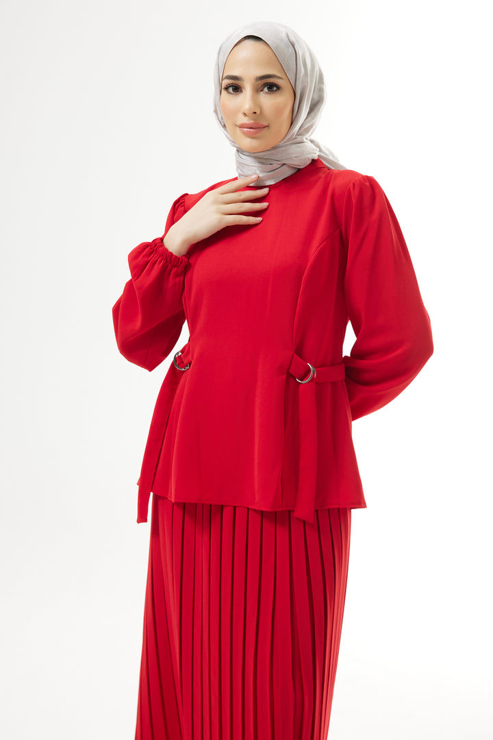 ZRF Women Pleated Skirt Suit - Red - Paris