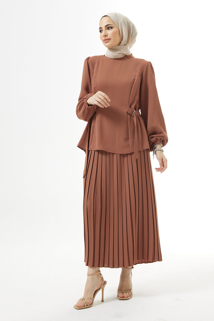 ZRF Women Pleated Skirt Suit - Camel - Gijón