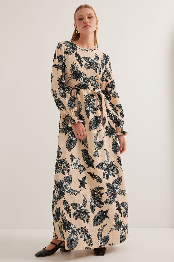 BGD Women Woman Anthracite Cream Patterned Knitted Hijab Dress 1525 - Avondale