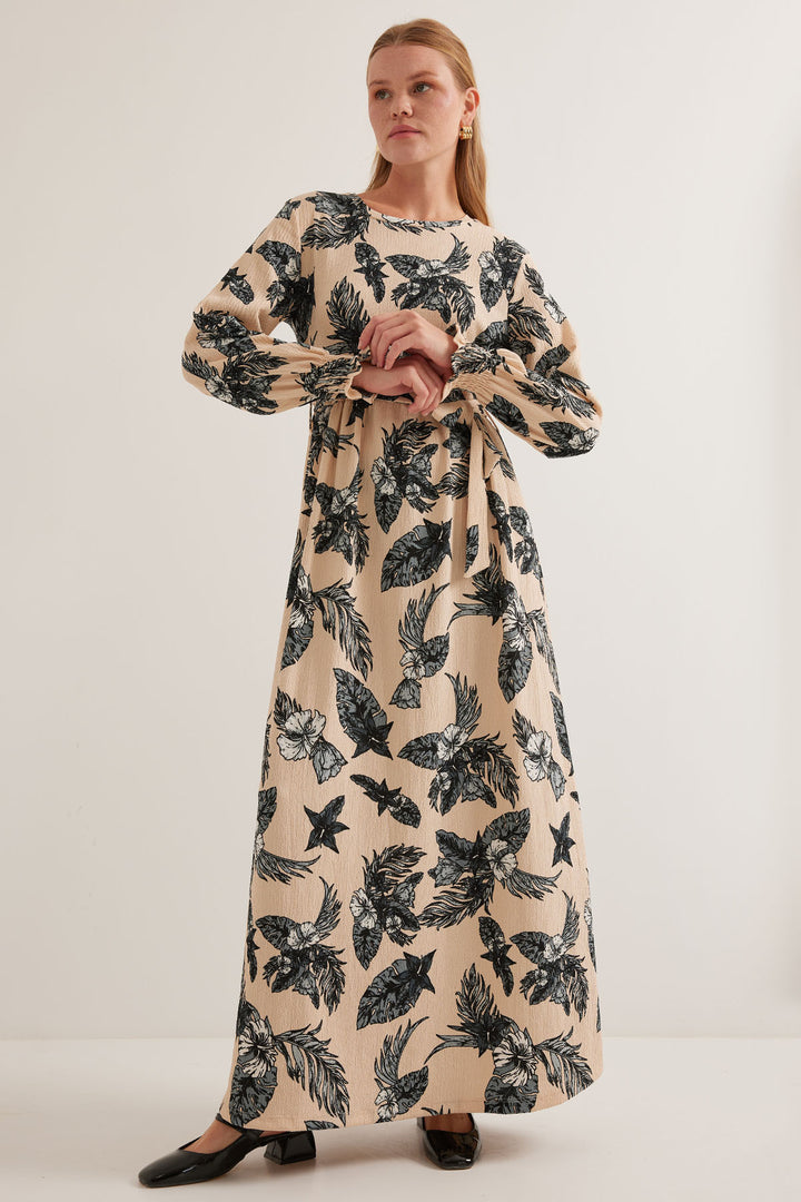 BGD Women Woman Anthracite Cream Patterned Knitted Hijab Dress 1525 - Avondale