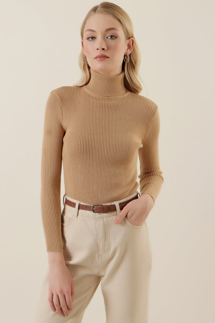 BGD Women Fisherman Collar Ribbed Sweater - Beige - Avondale