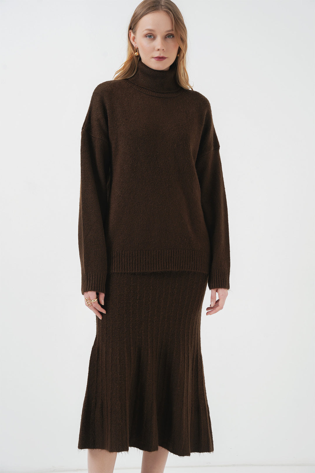 BGD Women Kazakh Skirt Knit Two-Piece Set - Brown - Grevenbroich