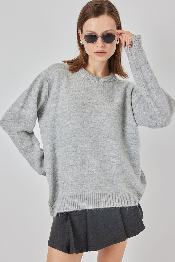 BGD Women Baklava Patterned Oversized Knit Sweater - Plain Gray - Zinacantepec