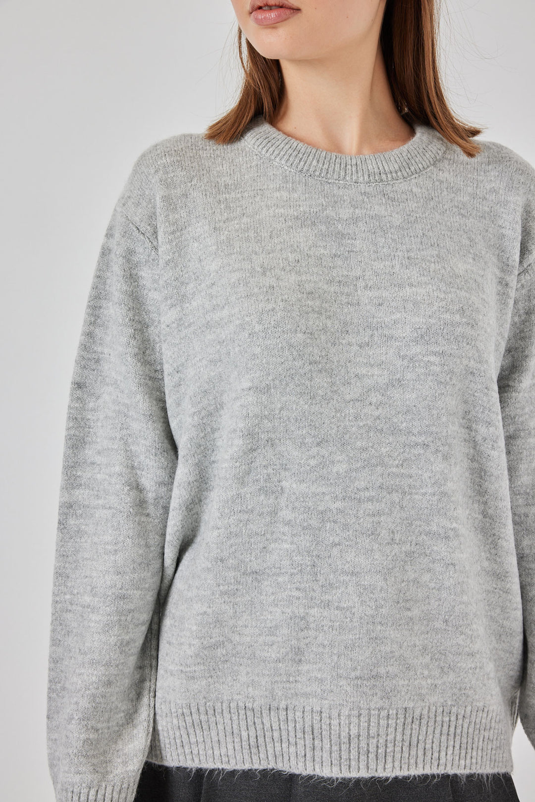 BGD Women Baklava Patterned Oversized Knit Sweater - Plain Gray - Zinacantepec