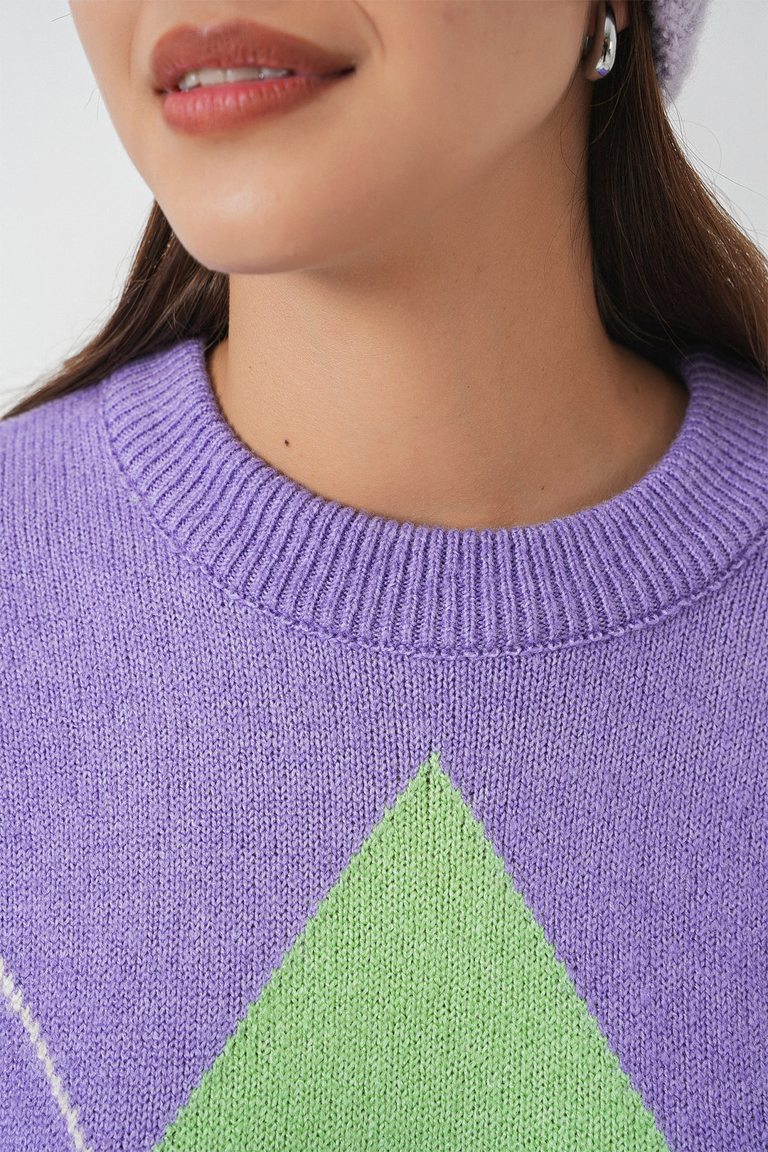 BGD Women Baklava Patterned Oversized Sweater - Lilac - Landau