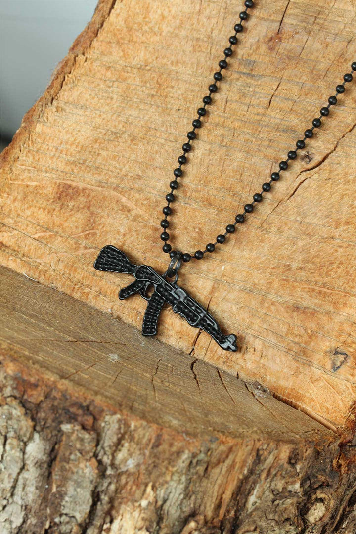EBJ Chrome Plated Black Color Metal Gun Head Design Men's Necklace - Siegburg