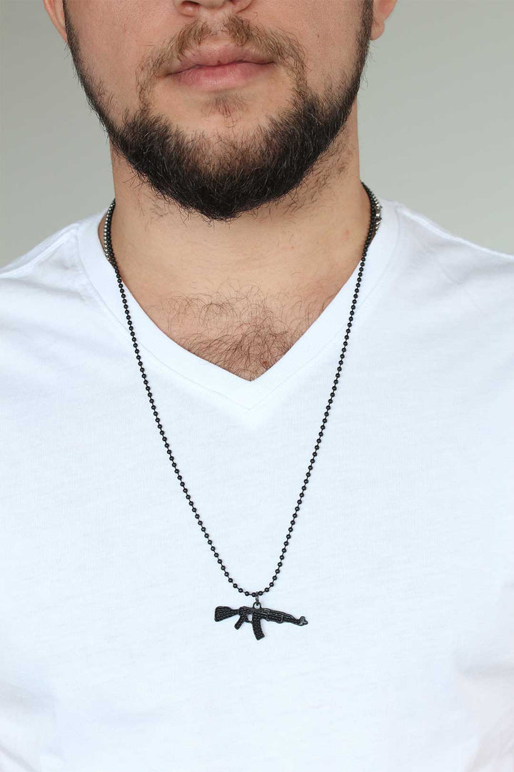 EBJ Chrome Plated Black Color Metal Gun Head Design Men's Necklace - Siegburg