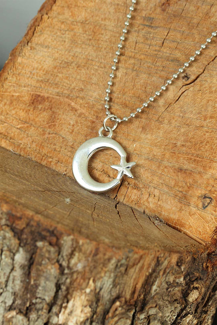 EBJ Silver Color Chrome Plated Non-Tarnish Crescent Star Design Metal Men's Necklace - Cava de’ Tirreni