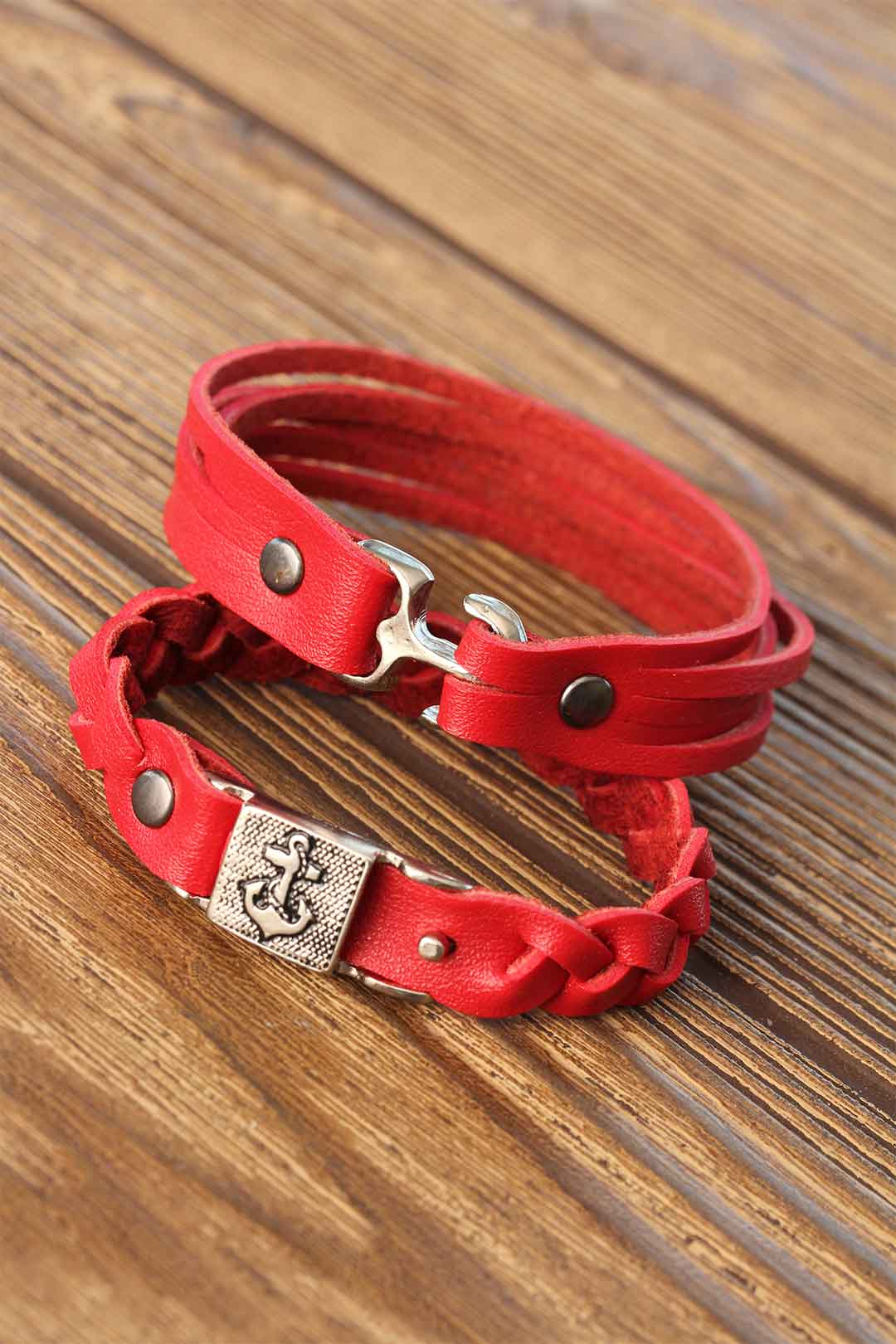 EBJ Red Color Leather Men's Bracelet Combination - Alafaya