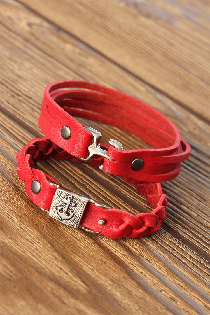 EBJ Red Color Leather Men's Bracelet Combination - Alafaya