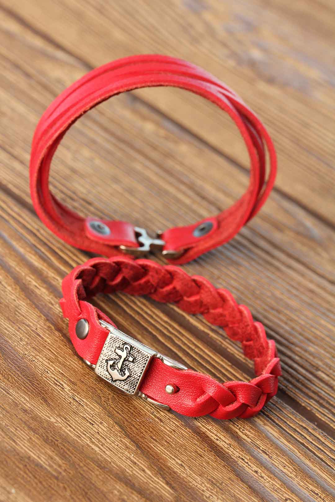 EBJ Red Color Leather Men's Bracelet Combination - Alafaya