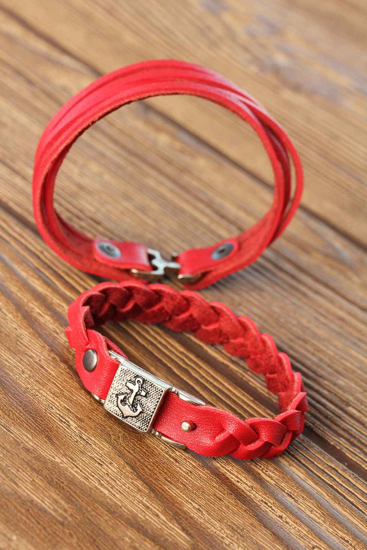 EBJ Red Color Leather Men's Bracelet Combination - Alafaya