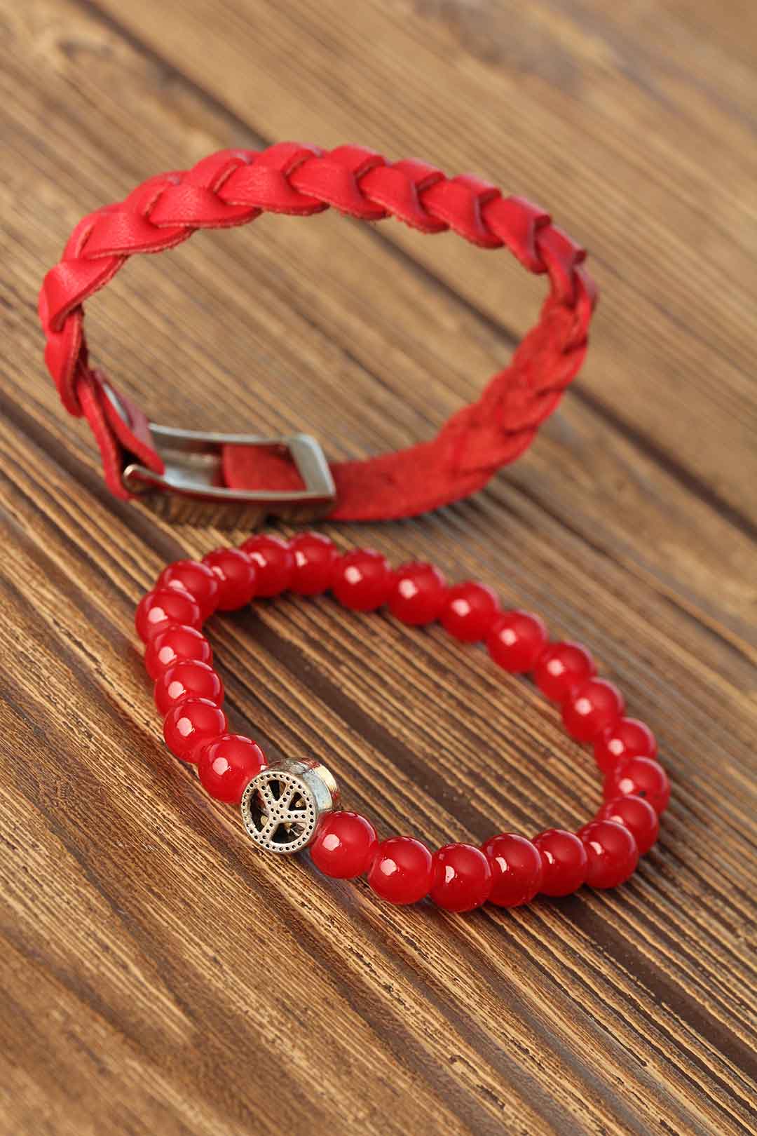 EBJ Red Color Beaded Knitted Men's Bracelet Combination - Tepic