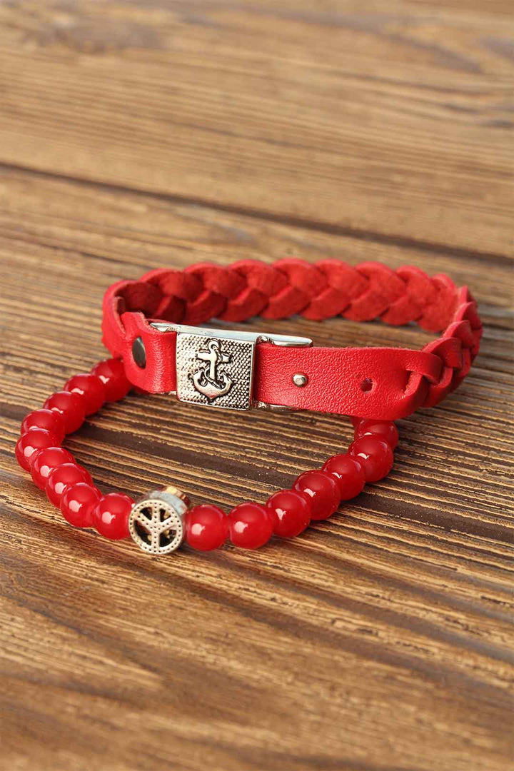 EBJ Red Color Beaded Knitted Men's Bracelet Combination - Tepic