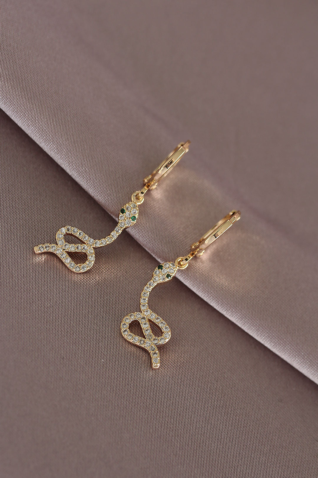 EBJ Earrings for Women with Green-Eyed Snake Design and Stones - Trento