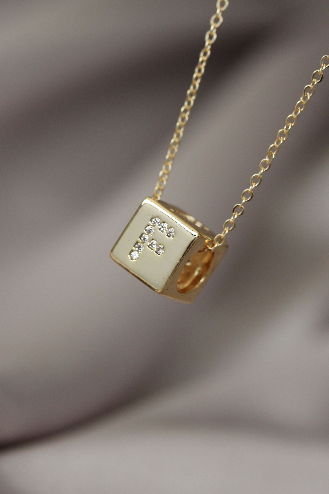 EBJ Cube Model Gold Color Zircon Stone Letter F Necklace - Temple City