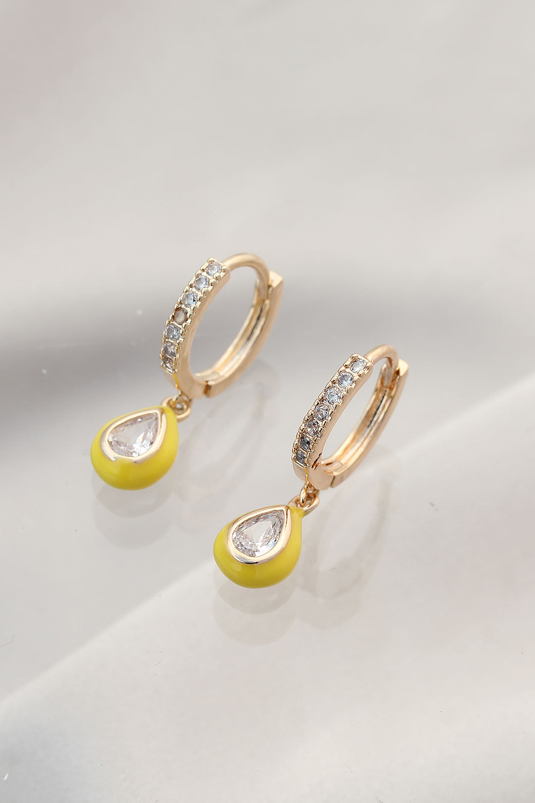 EBJ Minimal Yellow Drop Earrings with Stones - Orihuela