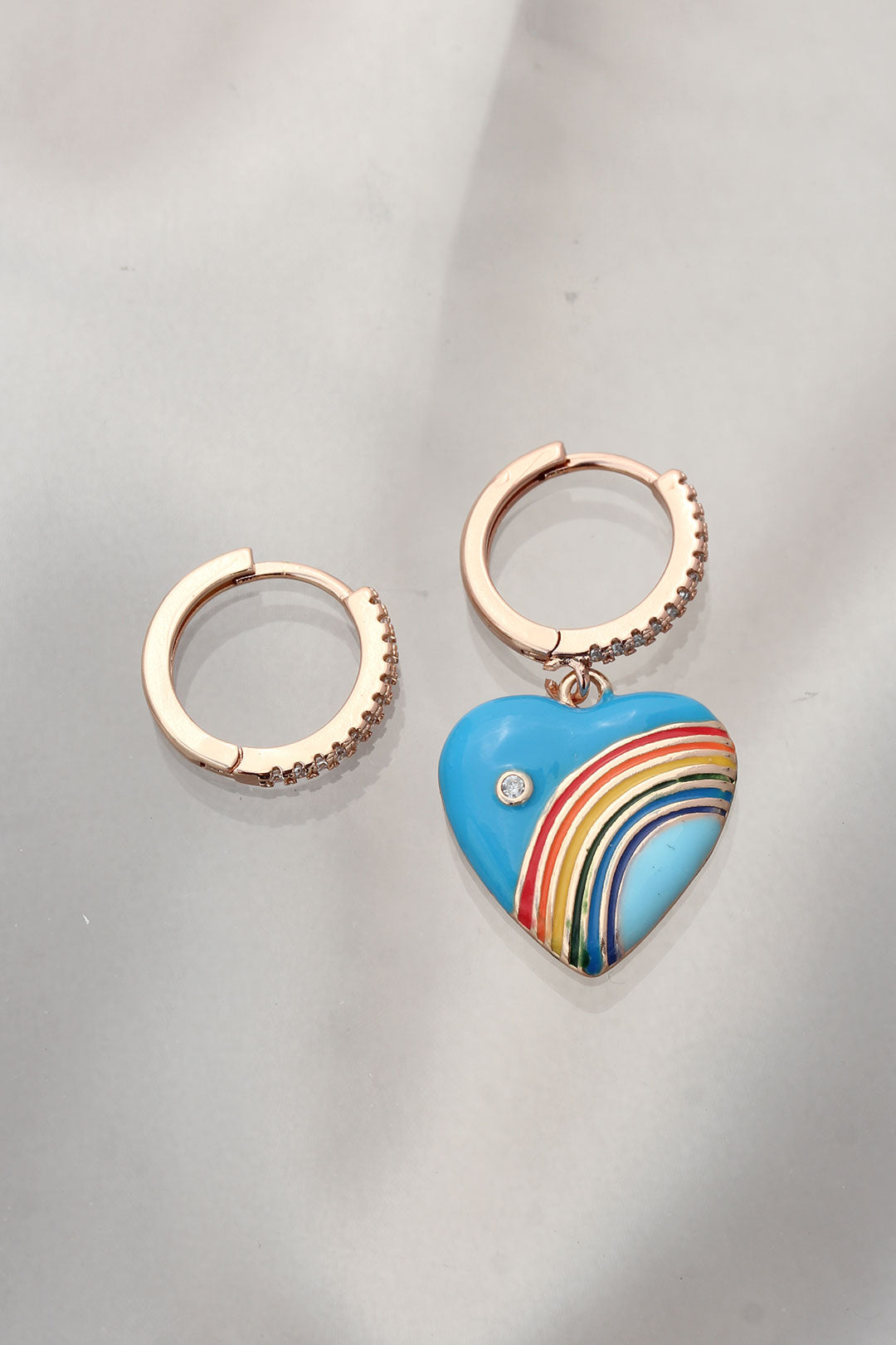 EBJ Rainbow Detailed Blue Heart Model Stone-Set Steel Earring - Glendale