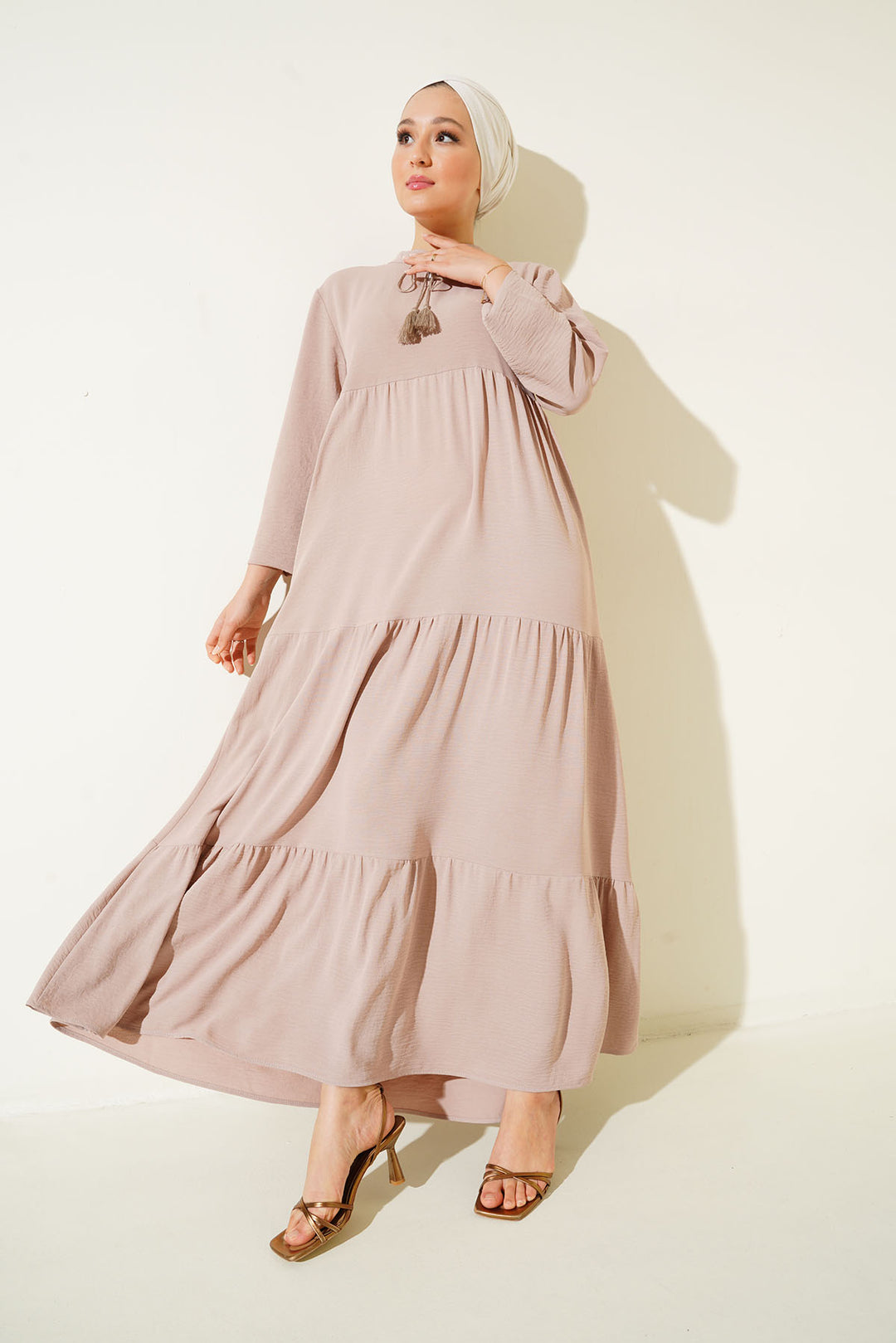 BGD Women Necklace Tied Hijab Dress - C. Beige - Pittsfield