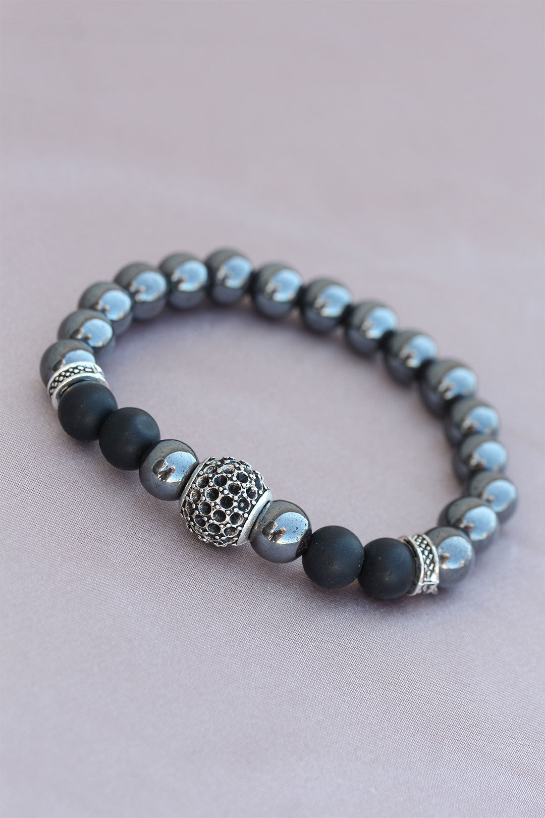 EBJ Accessory Matte Black Detailed Smoke Natural Stone Men's Bracelet - South Brunswick