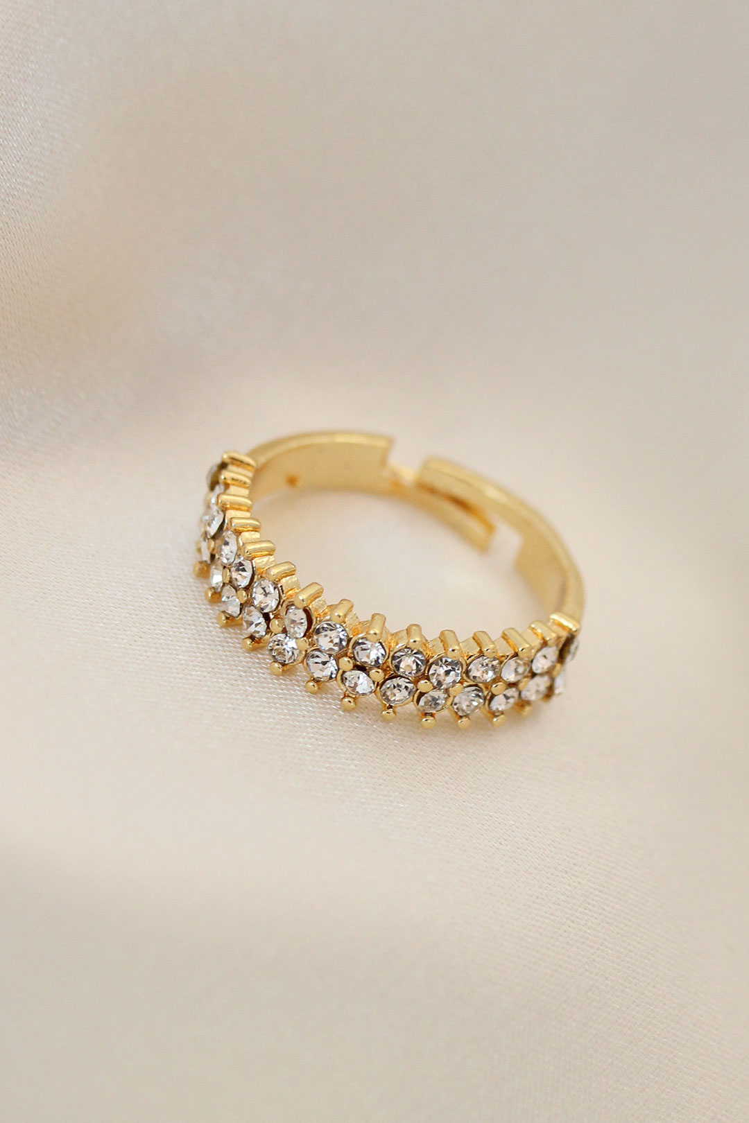 EBJ Adjustable Gold Color Metal Double Row Zircon Stone Ring - San Baudilio de Llobregat
