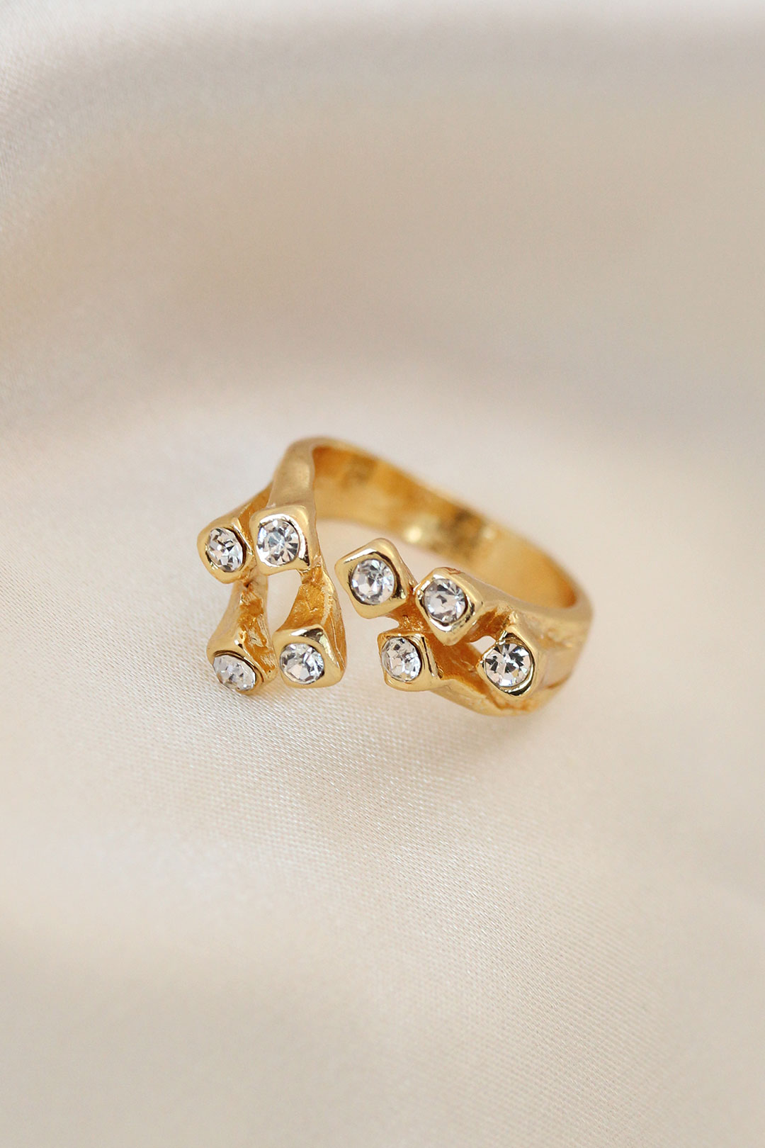 EBJ Adjustable Gold Metal Square Ring with Zircon Stone - Winter Springs