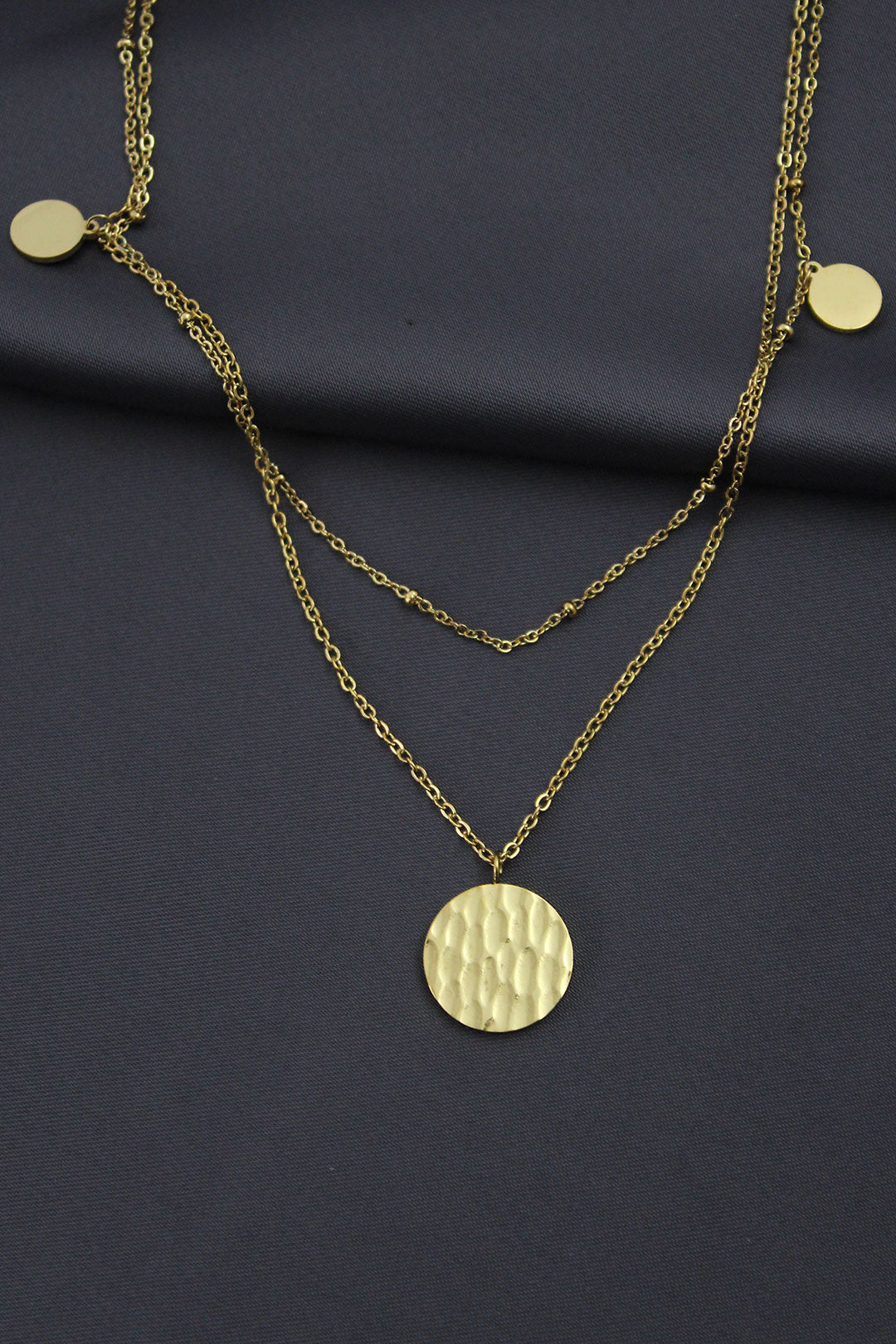 EBJ Steel Gold Color Patterned Oval Model Double Chain Designed Women's Necklace - Colmenar Viejo