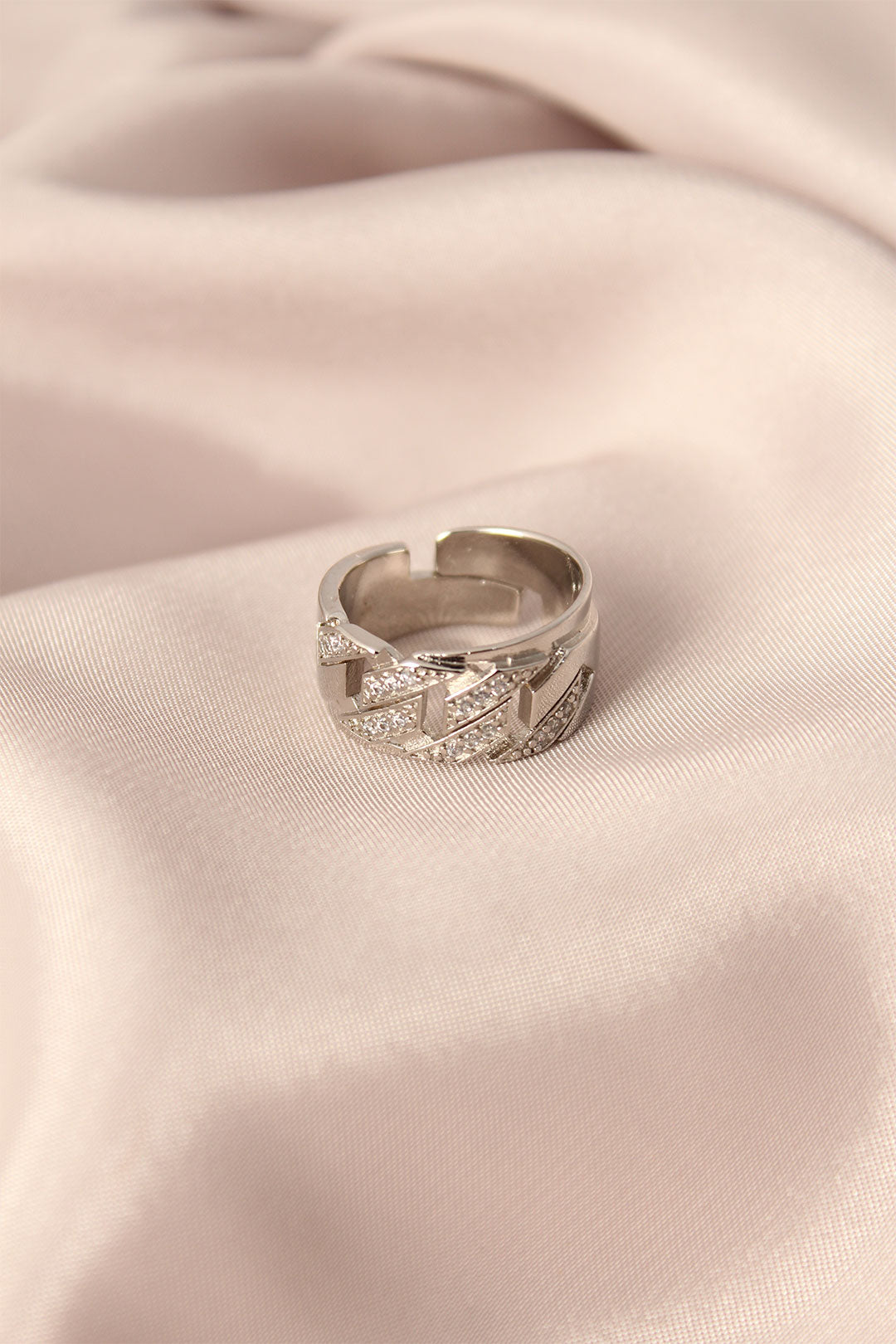 EBJ Silver Color Metal Adjustable Women's Ring with Zircon Stone - Rubí