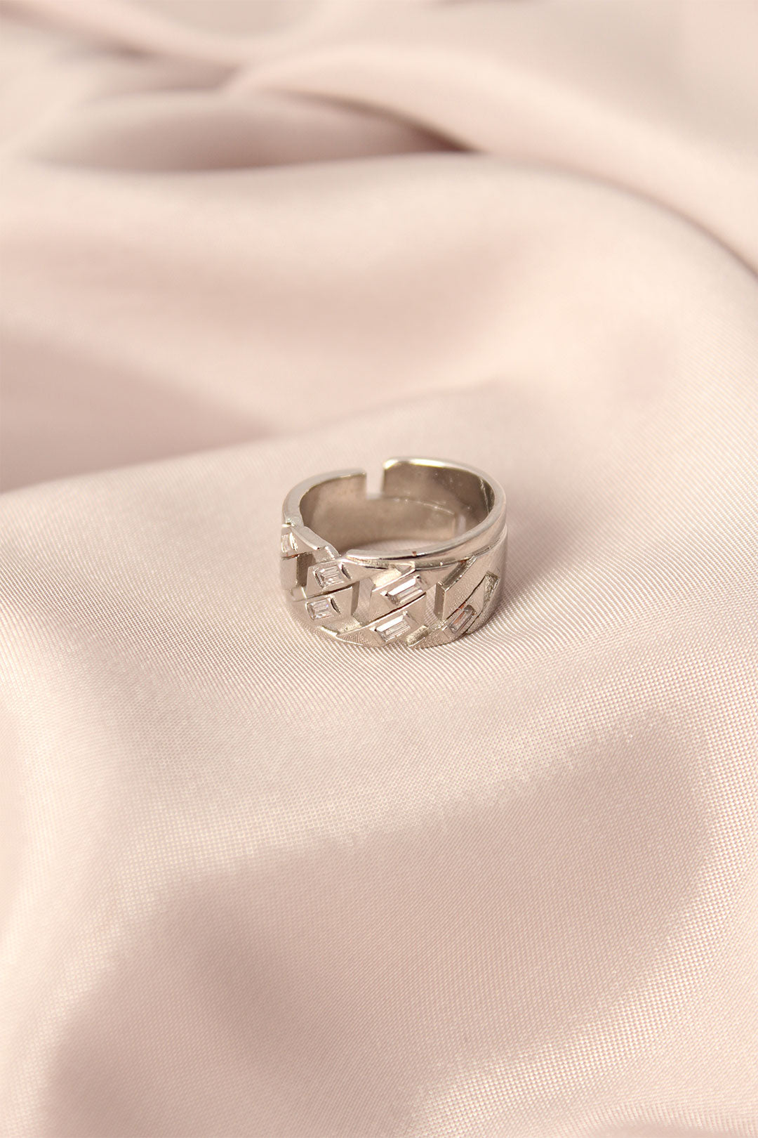 EBJ Silver Color Metal Stone-Set Adjustable Women's Ring - Druzhkivka