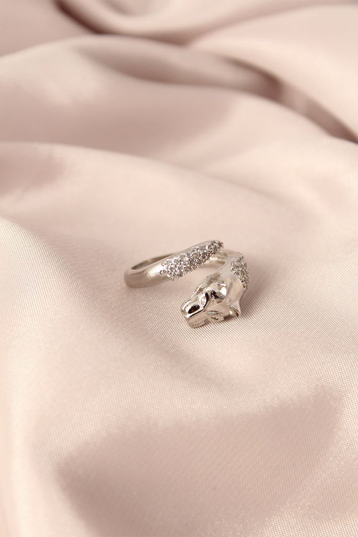 EBJ Silver Color Metal Zircon Stone Leopard Model Adjustable Women's Ring - Aliso Viejo