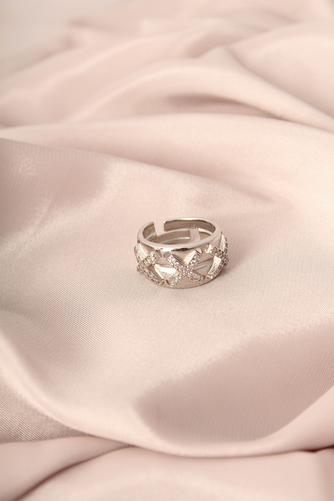 EBJ Silver Color Metal Zircon Stone Cross Pattern Adjustable Women's Ring - Fayetteville