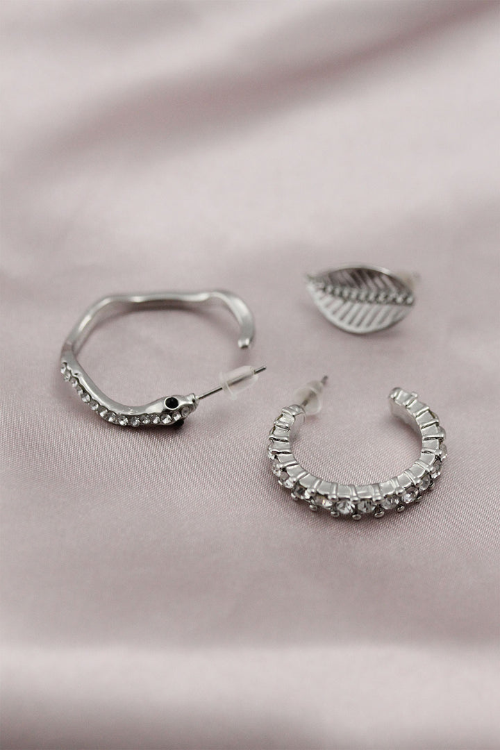 EBJ Silver Color Metal Snake Model Women's Earring Set with Zircon Stone - Gosport