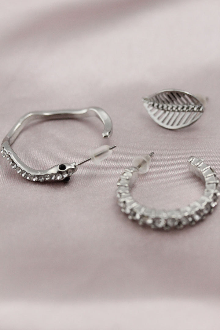EBJ Silver Color Metal Snake Model Women's Earring Set with Zircon Stone - Gosport