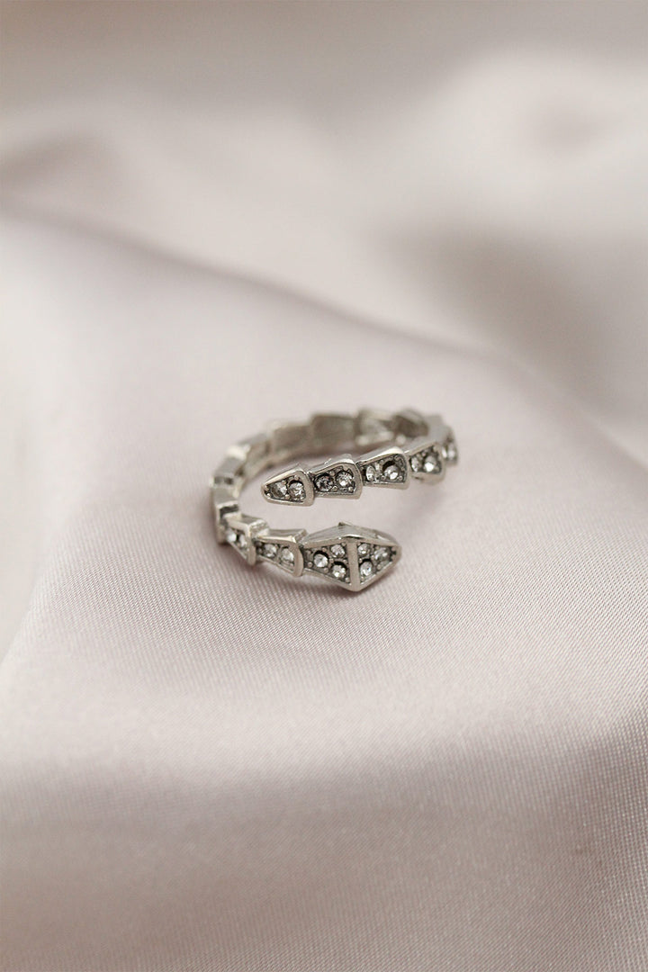 EBJ Silver Color Metal Snake Design Stone Women's Ring - Granadilla de Abona