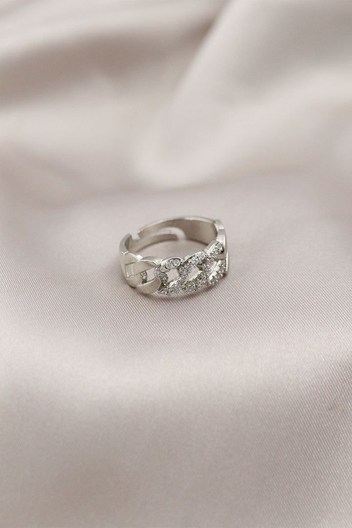 EBJ Silver Color Metal Chain Model Stone Women's Ring - Wellingborough
